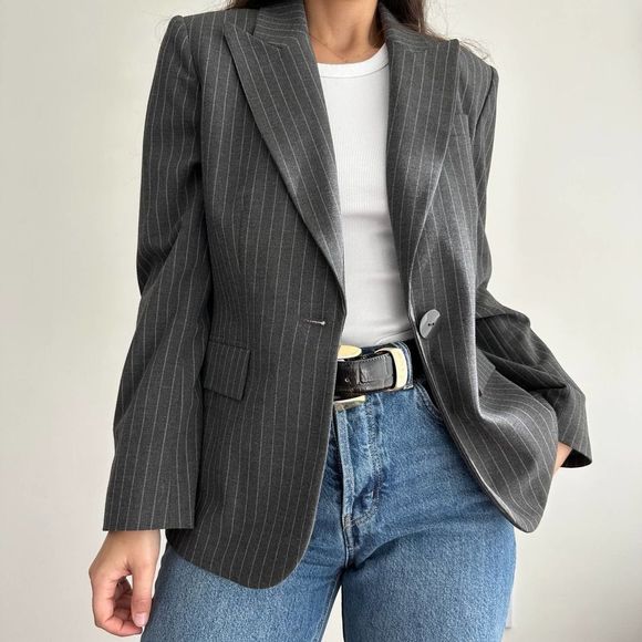 Vintage Jackets & Blazers - Vintage gray pinstripe blazer jacket